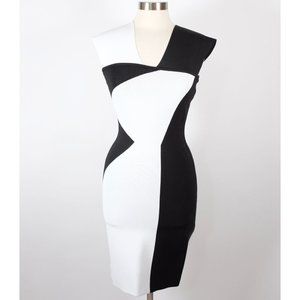 Roland Mouret dress sz M bodycon black white color block stretch